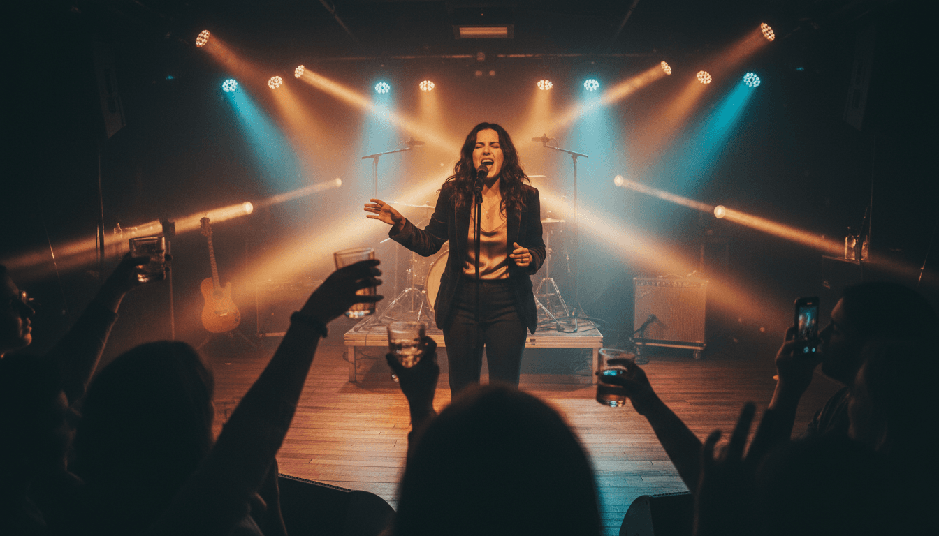 Praise vocalist performing at microphone