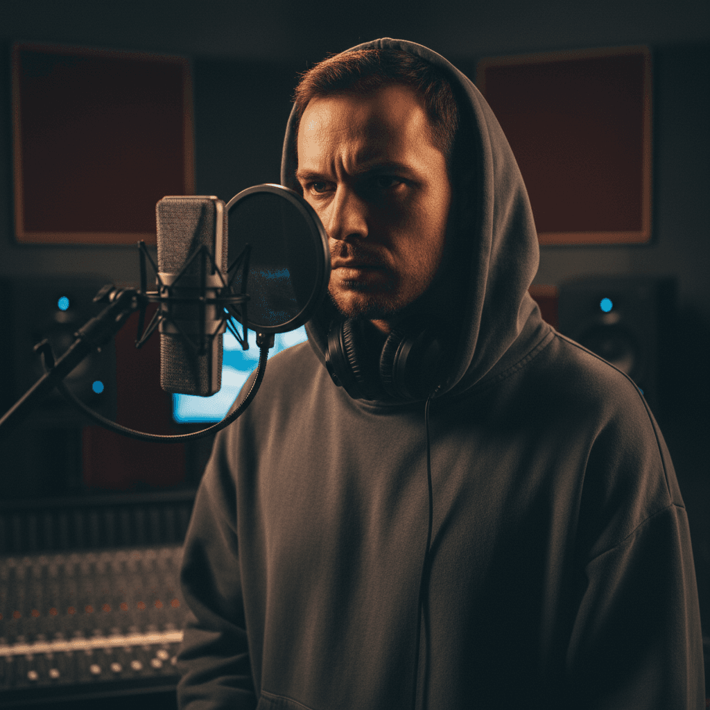 Artist recording in professional studio