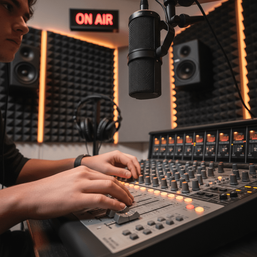 First Up Radio broadcast studio equipment